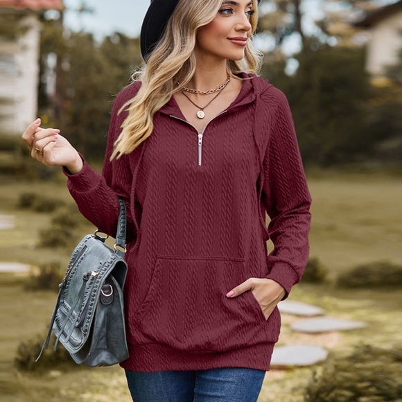 Cable-Knit Comfort Quarter Zip Hoodie - Picture 3 of 5